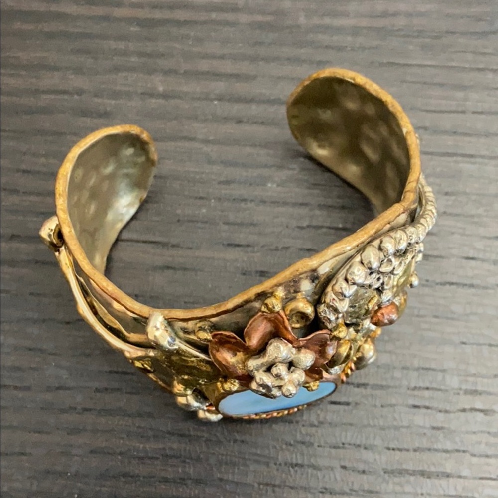 Vintage Silver Chunky Opal Brutalist Cuff - Picture 3 of 5